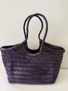 ALTICA Woven Leather Mona Lisa Tote Handbag Purple SMALL